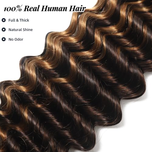 P4/30 Deep Wave Ombre Human Braiding Hair 24Inch 2 Bundles 100g Bulk Human Hair for Braiding No Weft Human Braiding Hair for Boho Braids Wet and Wavy 100% Brazilian Virgin Curly Hair