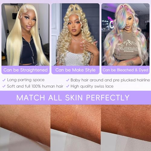 Blonde Wig Human Hair 613 13x6 Lace Front Wig Human Hair 200% Density Body Wave Blonde Lace Front Wigs Pre Plucked Glueless 613 HD Lace Frontal Wigs 22 Inch