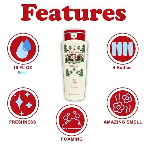 Old Spice Body Wash for Men, 4 Pack, Limited Edition Lumbersnack Pine Tree Scent, Hydrating Formula for Smooth Skin, 24/7 Long Lasting Freshness, 16 oz Each