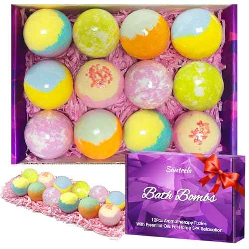 Bath Bombs for Women, 12pcs Relaxing Bath Bomb Gift Set, Rich Fizzies in Essential Oils Shea Butter Sea Salt for Bubble SPA, Perfect Self Care Gift for Girls Wife Mother Her