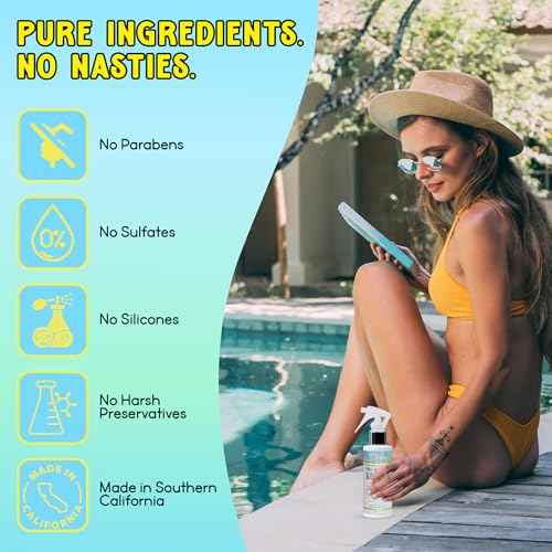 Pre Swim Hair Protection Spray - Beach Essentials - Salt Water, Heat Damage & Chlorine Hair Protection with Coconut Oil, Jojoba, Aloe Vera & Vitamin E - pH Balanced, Made in USA