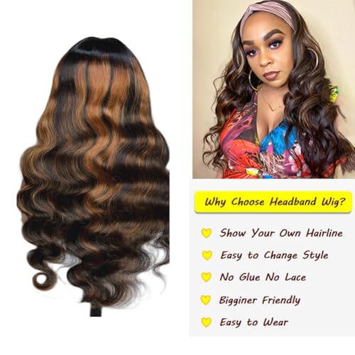 Headband Wigs for Black Women Human Hair 20 Inch Glueless Body Wave Headband Wig Human Hair 100% Brazilian Virgin Hair Machine Made Head band Wig 150% Density