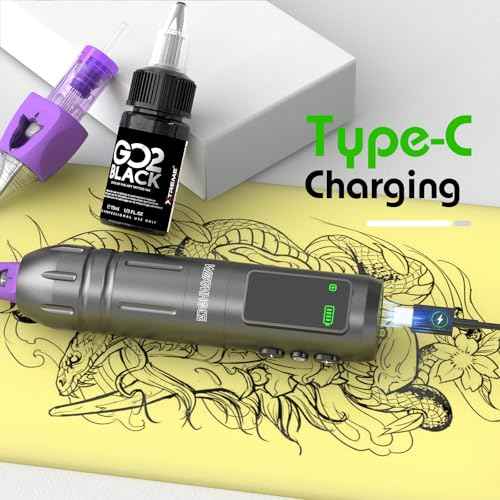 Wormhole Tattoo Gun Kit 1,600mAh Battery 2 Bottles 1/2 OZ Xtreme Tattoo Ink and 20 Tattoo Needles Wireless Tattoo Machine Kit Smart Tattoo Pen for Precise Lining & Shading Smart Display