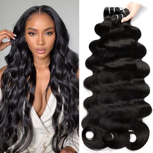 Human Hair Bundles Body Wave Bundles Human Hair 12A Grade 100% Unprocessed Brazilian Virgin Hair 3 Bundles Human Hair Extensions for Black Women Natural Color 18 18 18 Inch