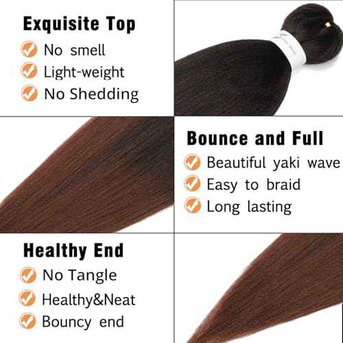 Braiding Hair Pre Stretched 24 Inch 8 Packs Ombre Braiding Hair Professional Soft Yaki Texture, Hot Water Setting Hair Extensions for Braids (24in,1B/30)