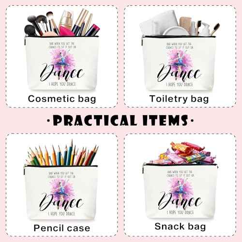I Hope You Dance Cosmetic Makeup Bags, Dance Recital Gifts for Girls, Dance Teacher Gifts, Birthday Christmas Graduation Gifts for Women, Watercolor Ballerina Zipper Pouch Bag. (059)