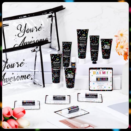 100 Pieces Christmas Employee Appreciation Gifts Bulk Lip Balm Hand Body Lotions Teacher Staff Team Thank You Gifts Christmas Stocking Stuffers for Women Men Volunteer