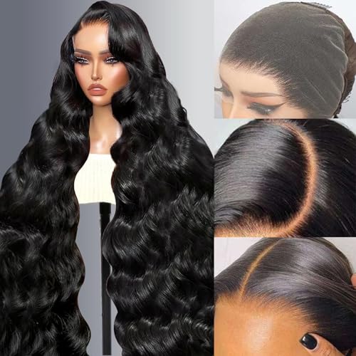 28 Inch Body Wave Lace Front Wigs Human Hair With Baby Hair 13x6 Hd Lace Frontal Wigs Pre Plucked Black Body Wave Wig Human hair 220% Density Long Black Lace Front Wigs For Women