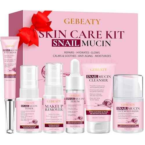 Skin Care Set,6 Pcs Korean Snail Mucin Essence Anti-aging Moisturize Repair Soothe Hydrate,Glass Skincare Kit for Dull & Dry Skin,Skincare Gift Set Teens Stocking Stuffers Christmas Gifts for Women
