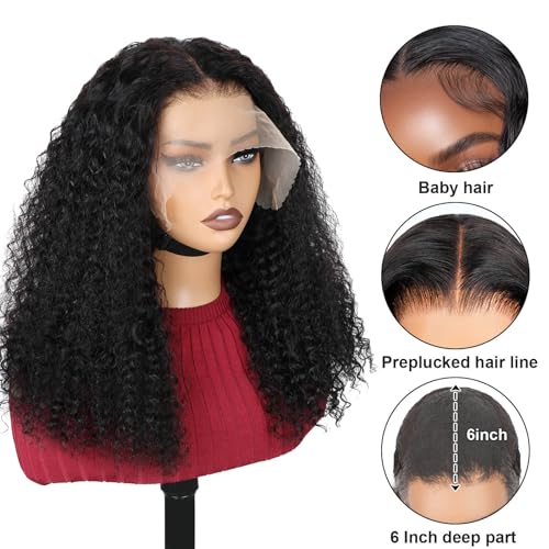 BEAUDIVA Kinkycurly Wig Human Hair 13x6 Lace Front Wigs Human Hair Afro Kinky Curly Wig 16 inch Pre Plucked 180% Density Black Jerry Curly Afro Kinky-Curly Natural Hairline Bouncy Thick Average Size