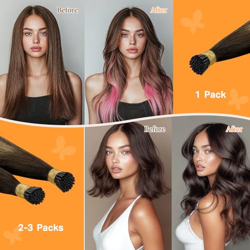 DOORES Itip Human Hair Extensions,16 Inch 100g 200s Itip Human Hair Extensions,Balayage Dark Brown to Chestnut Brown I Tip Hair Extensions,Cold Fusion Itip Remy Hair Extensions