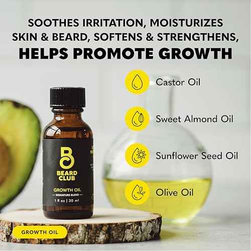 The Beard Club Signature Beard Growth Kit - Derma Roller, Beard Growth Oil, Beard Growth Vitamins, Vitamin Spray & Beard Brush - Gift Set