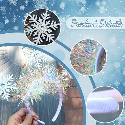 Ecuupas Christmas Headbands Snowflake Hairbands Glitter Snowflake Rhinestone Hair Hoop Xmas Headpiece Woman Girls Hair Decoration for Festival Holiday Winter Party Supplies