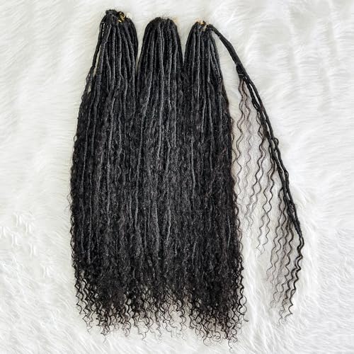 Boho Locs Crochet Braids Pre Looped With Human Hair Extensions Curly Ends Deep Wave Goddess Soft Locs Box Knotless Braids Hair Synthetic Dreadlocks Braiding for Women CHARMING YOU 18 Inch 24Strands