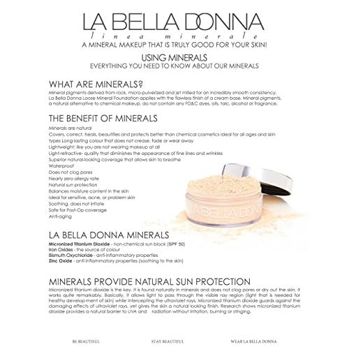 La Bella Donna Loose Mineral Foundation, Non-Chemical SPF50, Only 4 Ingredients, Reef-Safe, Non-Nano, Natural Mineral Makeup with Sun Protection | 10g | Honey