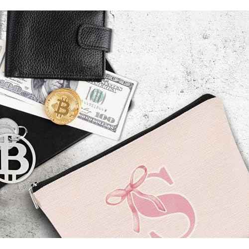 Initial Coquette Pink Bow Custom Makeup Bag,initial S Personalized Teen Girl Gifts,Trendy Preppy Cute Monogrammed Gifts Girly Makeup Pouch Zipper Pouch for Women Teen Girl