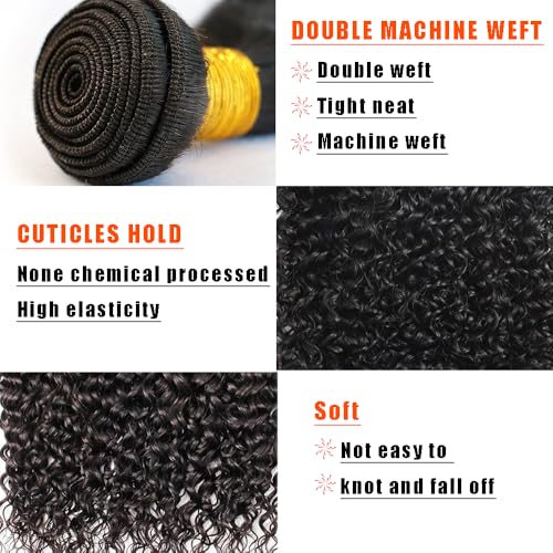 Kinky Curly Human Hair Bundles 26 28 30 Inch Curly Wave Bundles Human Hair Unprocessed Native Virgin Hair 100/PC 3 Extensions Natural Black Color 1B Wet and Wavy Human Hair Extensions for Women