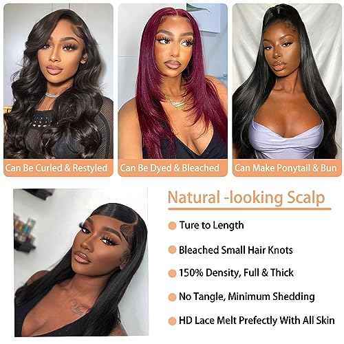 MYSTERY Straight Lace Front Wigs - Human Hair, 13x4 Lace Front Wigs, 150% Density HD Lace Frontal Wigs for Women - Natural Black with Baby Hair, 20 Inch