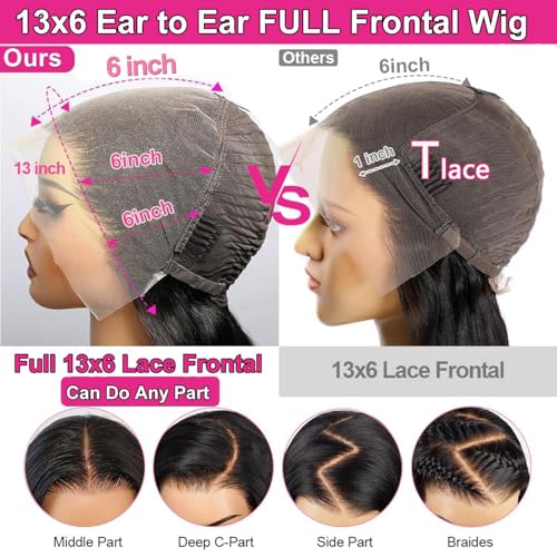 250% Density 13x6 HD Body Wave Lace Front Wigs Human Hair Pre Plucked HD Lace Frontal Wig 13x6 Glueless Full Lace Frontal Wigs Human Hair For Women Natural Black