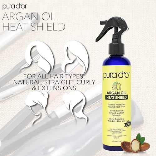 PURA D'OR 8 Oz Argan Oil Heat Shield Protectant Spray with Select Organic Ingredients, Protects Up To 450¨¬ F From Flat Iron & Hot Blow Dry, Leave-In, Define & Shine Dry & Damaged Hair
