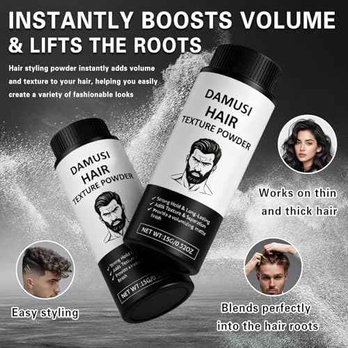 DAMUSI Hair Texture Styling Powder for Men & Women - Hair Texturizing Volume Powder with Matte Finish, Strong Hold, Easy to Apply for All Hair Styles 0.52 Oz(Pack of 2)