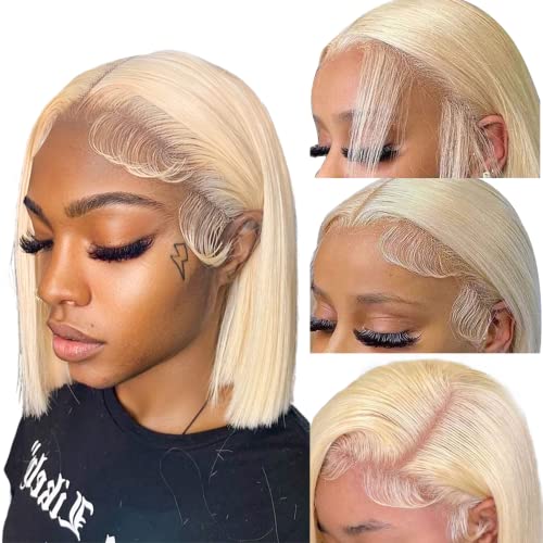 Blonde Bob Wig Human Hair 613 Lace Front Wig Human Hair 13X4 lace Front Bob Wig Pre Plucked With Baby Hair 210% Density 613 Short Bob Wigs for Women 10inch