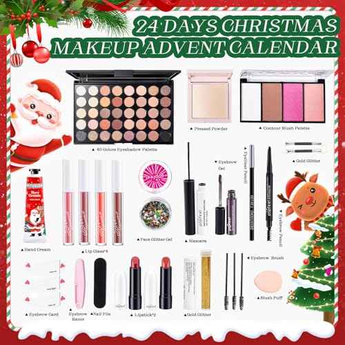 Makeup Advent Calendar 2025 for Girls Teens,Advent Beauty Calendar,24 Days Christmas Gifts Set,Xmas Holiday Countdown Surprises Make up Gift Kit with Eyeshadow Palette for Makeup Starter