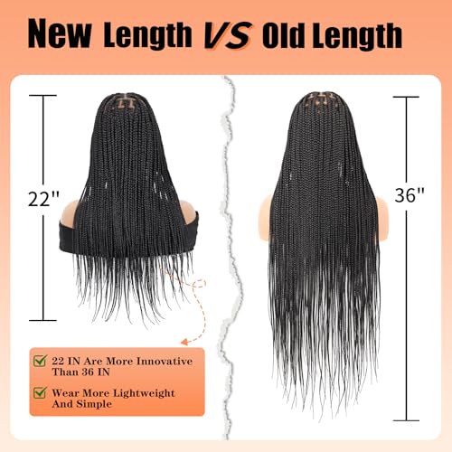 13x8'' HD Lace Front Knotless Braided Wigs for Women Short Box Braid Wig with Baby Hair Premium Synthetic Braided Lace Front Wigs Black 22 inch