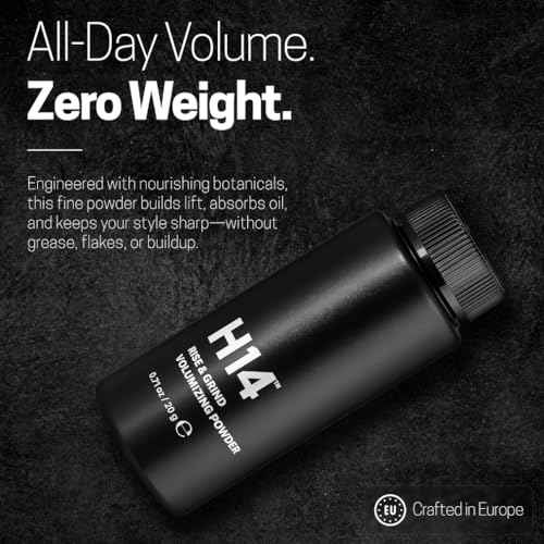 H14 Rise & Grind Hair Powder for Men ? Volumizing Matte Finish Styling Dust with Extra Hold ? Lightweight Thickening Powder with Pea Extract & Acai Oil ? Residue-Free Texture Booster, 0.71 oz