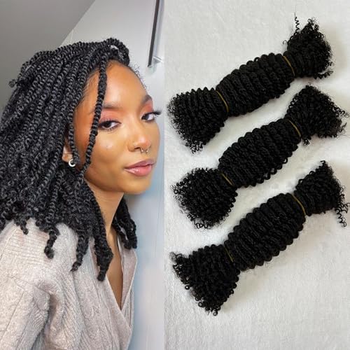 Springy Afro Twist Human Pre Separated Bulk Hair Extensions Mini Kinky Curly Twist With Extensions Crochet Braids Bundles Marley Twists Braiding Hair for Women 18 Inch 100g