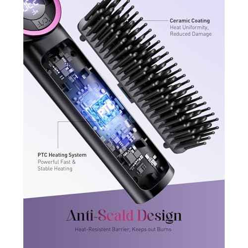 Hair Straightener Brush for Women: Negative Ionic 3-in-1 Curling & Straightening Brush, Ceramic Hot Comb with 15 Temps for Hair Styling