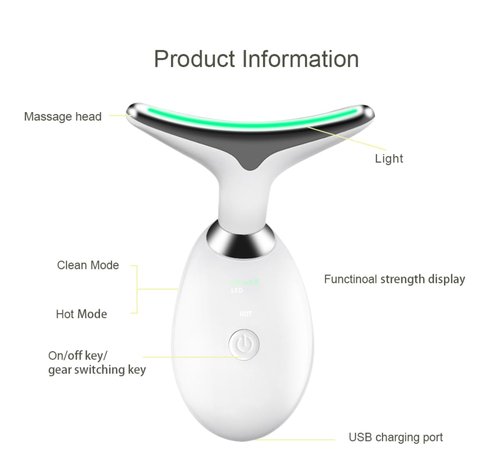 Face and Neck Massager with 7 Colors LED Light Therapy, Multi-Functional, Skincare Tool for Wrinkles & Relaxation,Facial Massager
