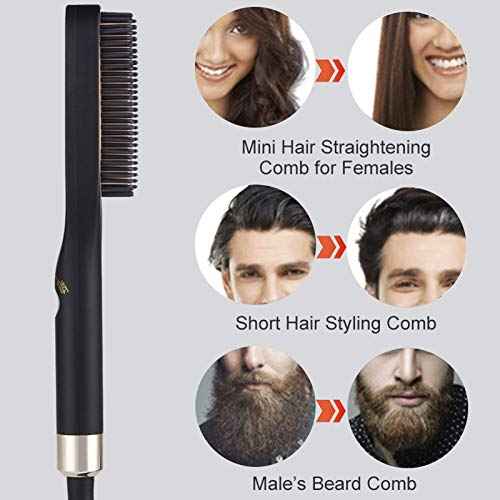 Beard Straightener, Heated Hair Straightening Brush with with 3 Adjustable Temps, Electric Beard Straightening Comb, Beard Comb, Multifunctional Beard Straightener Brush Unique Gifts for Men Women