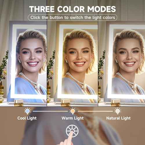 Hasipu Vanity Mirror with Lights, 19.6" x 15.7" LED Makeup Mirror, 3 Color Modes Touch Control and Brightness Adjustment Lighting Mirror, 10X Magnifying Glass, 360¡Æ Rotation