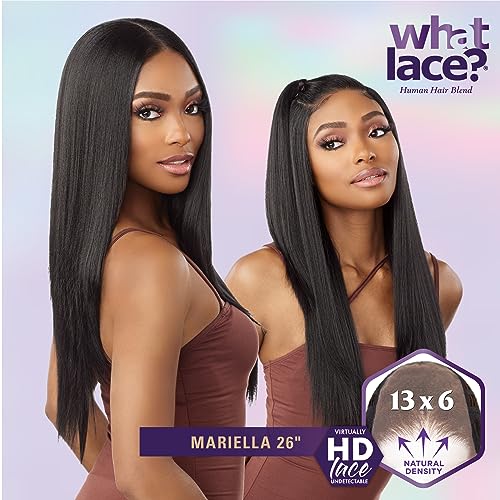 Sensationnel What Lace 13X6 Wigs - Mariella 26 Inch Human Hair Blend Lacefrontal Glueless Synthetic With Natural Density Preplucked Hairline (2 DARKBROWN)
