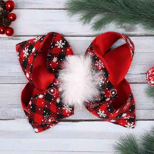 Christmas Hair Clips for Women 4.7in Red Plaid Hair Bow Clips for Girls Christmas Festival Hair Accessories Fluffy Hair Bows Christmas Party Hair Decorations Cute Hair Bows Winter Snowflake Bows 1Pcs