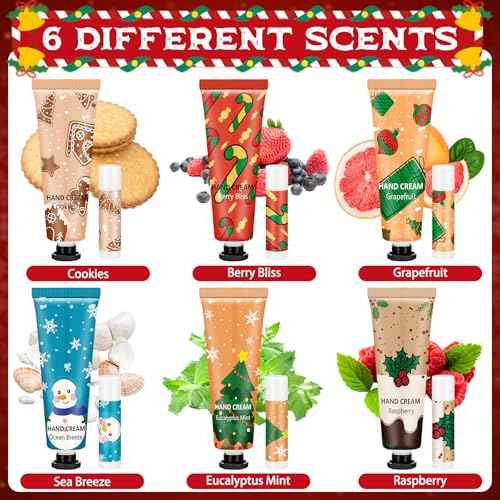 Loopeer 72 Sets/288 Pcs Christmas Hand Cream and Lip Balm Gift Set for Women Bulk Mini Hand Lotion Travel Size for Dry Skin Stocking Stuffers with Greeting Card Organza Bags for Coworker Employee