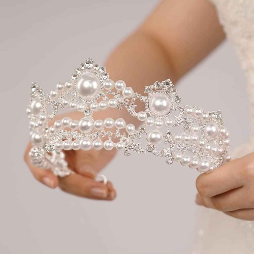 JWICOS Wedding Tiara for Bride Pearl Tiaras and Crowns for Women Rhinestone Birthday Crown for Girls Pearl Hair Accessories for Christmas Halloween Pageant Prom