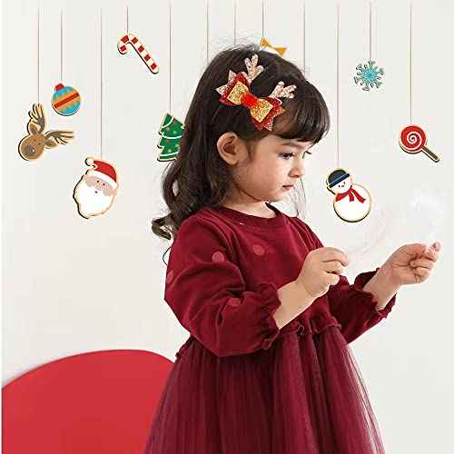 Cute Christmas Antler Girls Hair Bow Alligator Clips Glitter Red Gold Silver Pink Sequins Hair Bows Hairpin Bow Hair Bobby Pin Holiday Hair Accessories for Girls Toddler Kids Party Favor Gift (A)