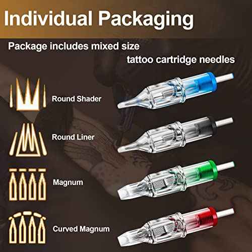 Tattoo Cartridges Needles - 40pcs Assorted Disposable Tattoo Needles Cartridge Round Liner Shader Magnum #12 3RL 5RL 7RL 9RL 3RS 5RS 7M1 9RM Mixed 0.35mm for Tattoo Artists