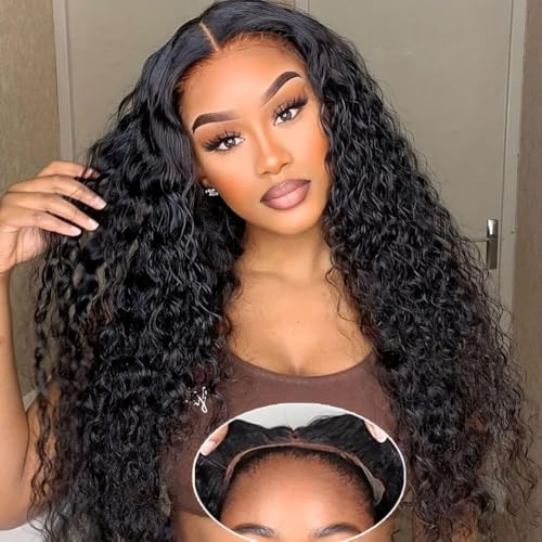 Glueless Wigs Human Hair Pre Plucked Pre Cut Wear and Go Deep Wave Lace Front Wigs Human Hair for Beginners Upgraded No Glue 5x5 Hd Lace Closure Wigs for Black Women 20 Inch