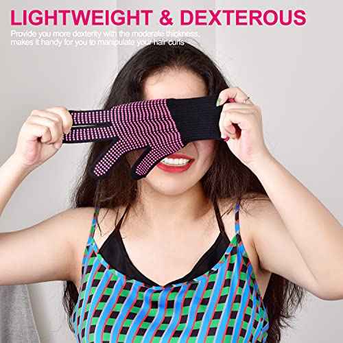 Sopito 2Pcs Heat Resistant Gloves with Silicone Bumps, Professional Heat Protection Gloves for Hair Styling, Mitts for Curling Iron Wand Flat Iron Sublimation, Rose Red