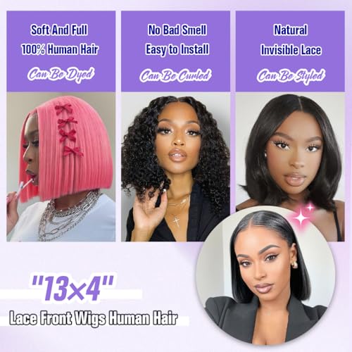 12 Inch Bob Wig Human Hair - Burgundy 13x4 HD Lace Front Wigs Human Hair for Black Women, 180% Density, Natural Hairline, Straight Short Glueless Wigs Human Hair Pre Plucked Pre Cut Bob
