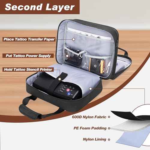 Yarwo Tattoo Kit Travel Bag, Double-layer Tattoo Supplies Carrying Case for Transfer Stencil Printer, Professional Ink Organizer for 24 Bottles, Guns, Equipment and IPAD, Black (PATENT DESIGN)