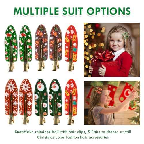 Christmas Hair Clip - 5 Pairs Cute Snowflake Christmas Tree Hair Barrettes Santa Claus Hairpin for Christmas Festive Hair Accessory