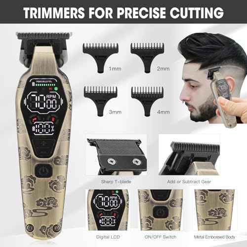 Professional Hair Clipper for Men - Cordless Clippers and Trimmers Set, Heavy-Duty Motor Hair Cutting Kits with LED Display, 7000RPM High-Power Motor, USB Charging, Gifts for Men, Bronze