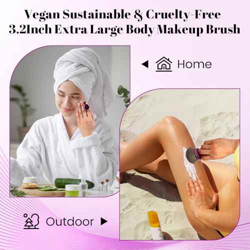 Extra Large Body Makeup Brush For Self Tanner,Makeup Brush For Self Tanner Face Leg,Self Tan Back Applicator,3.2in Sphere Kabuki Brush For Bronzers Blend Self Tanning with Drawstring Bag Purple Vegan