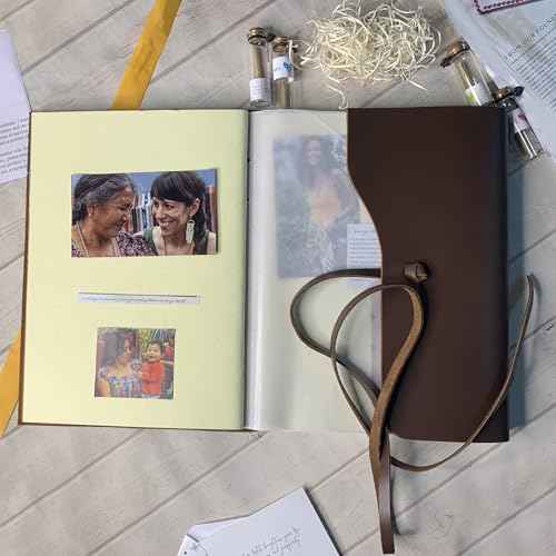 Rustic Town Full Grain Leather Photo Album with Gift Box - Scrapbook Style Pages (Large, Brown)