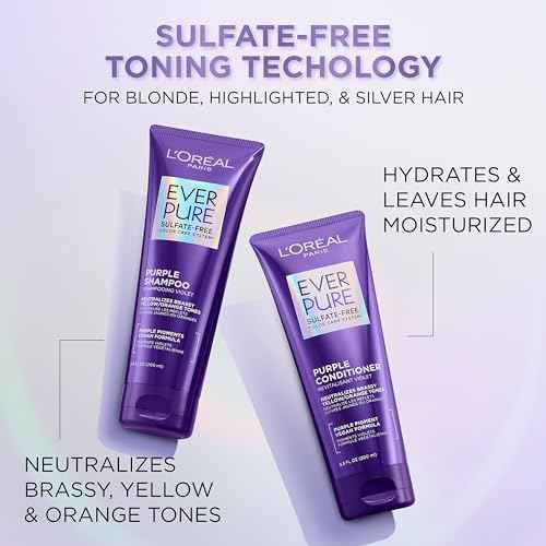L¡¯Oreal Paris Sulfate Free Brass Toning Purple Shampoo for Blonde, Bleached, Silver, or Brown Highlighted Hair, EverPure, 6.8 Fl Oz (Packaging May Vary)