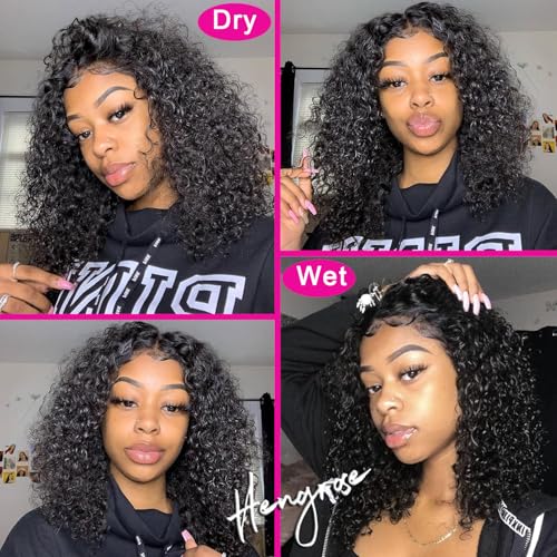 5x8 Bob Wig Human Hair Glueless Wigs Human Hair Pre Plucked Pre Cut Deep Wave HD Lace Closure Wigs Human Hair 210% Density Wear And Go Glueless Wig (14inch)